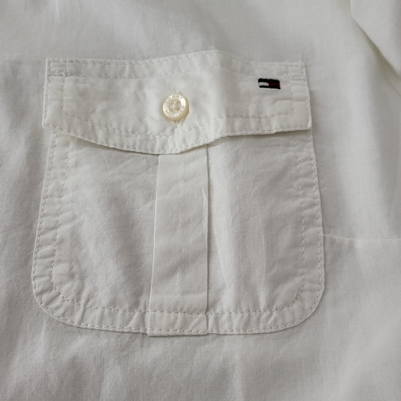 TOMMY Hilfiger White Button Front Adjustable Sleeve Blouse Size Large - Picture 6 of 7